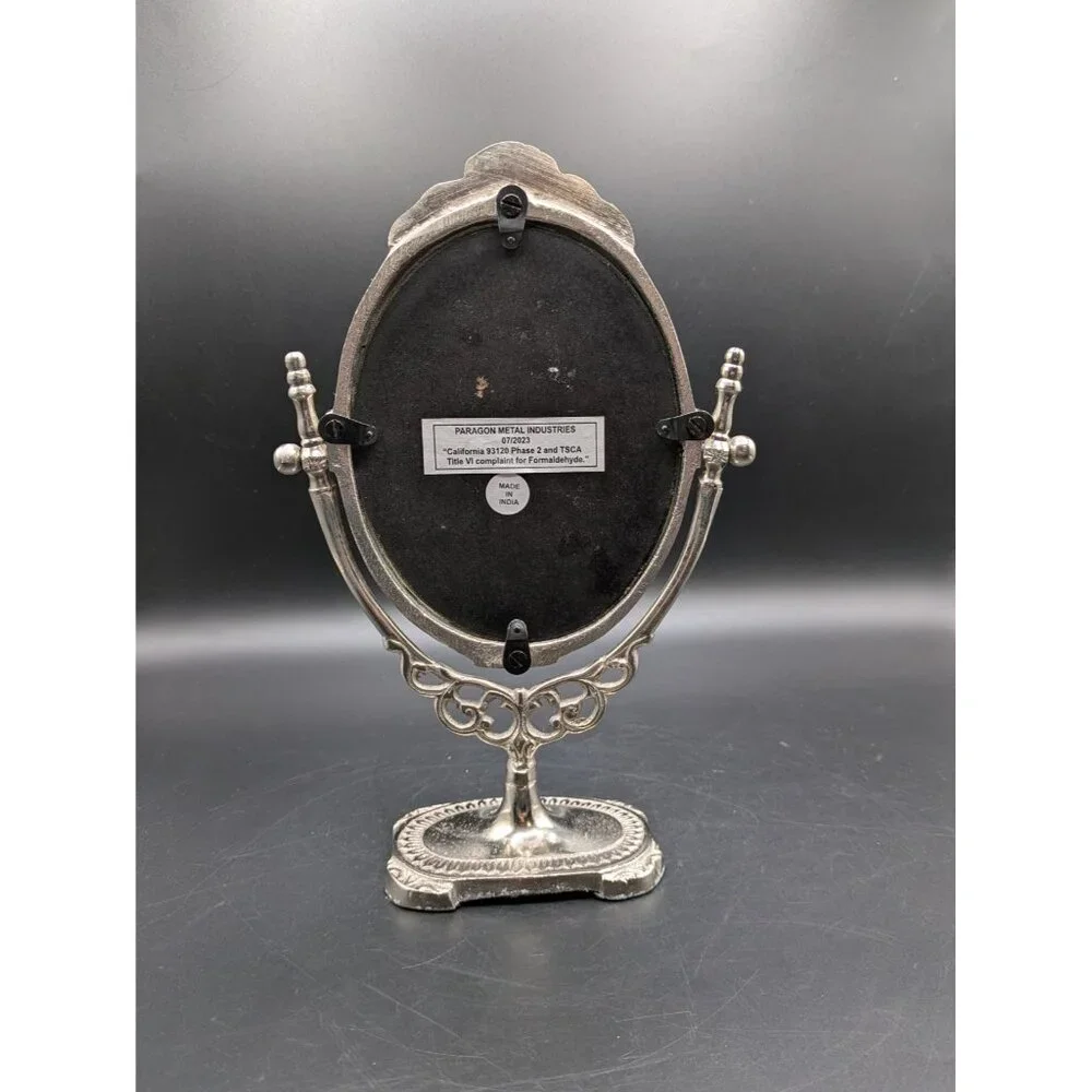 Vintage Vanity Swivel Mirror Silver Tone Metal Made in India 10